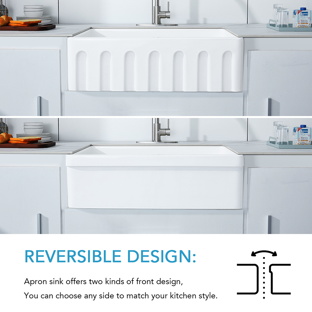 Lavello da cucina rettangolare reversibile in ceramica refrattaria a vasca singola Farmhouse da 30 x 20 pollici
