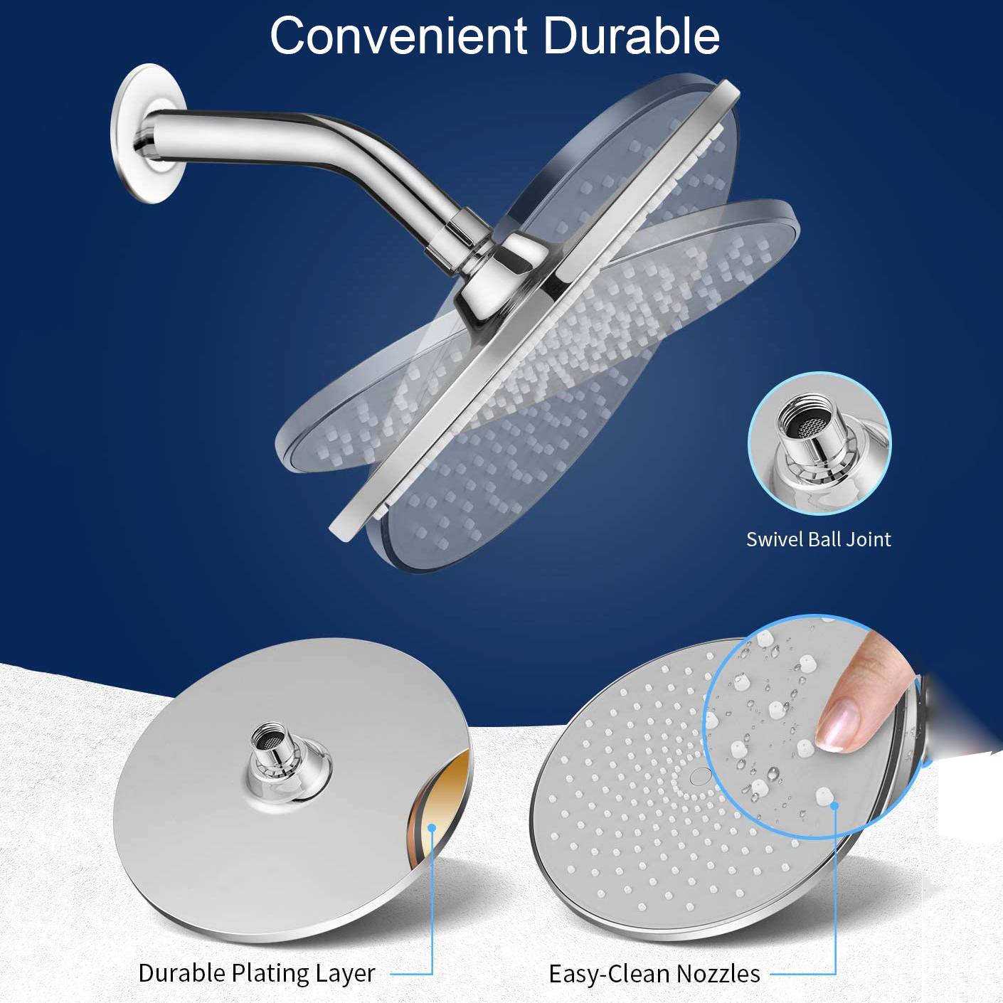 Soffione doccia a pressione Design-Best Soffione doccia a pioggia da 6 pollici Soffione doccia in nichel spazzolato ad alta pressione da 2,5 GPM
