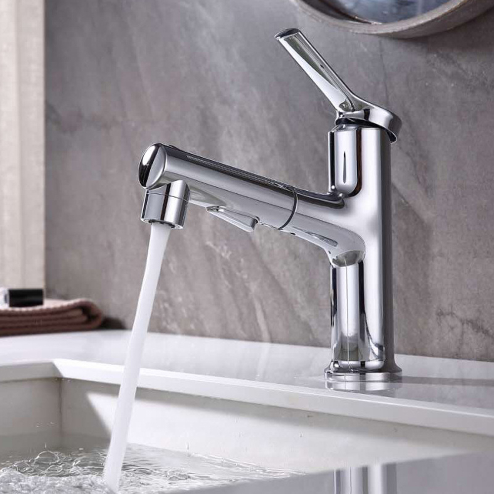 Aquacubic Nuovo design con rubinetti per lavabo con spruzzatore estraibile senza rondella in ceramica