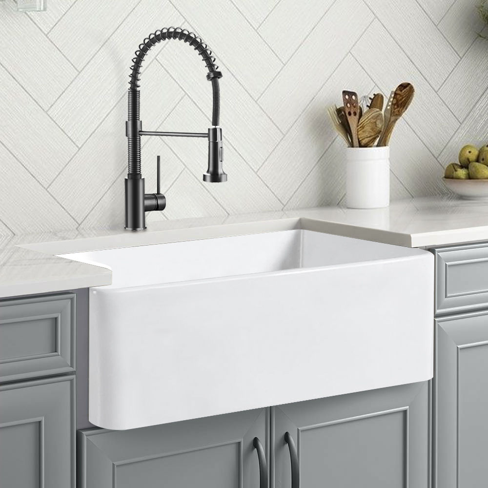 Lavelli da cucina reversibili bianchi da 30 pollici in ceramica in porcellana refrattaria a vasca singola