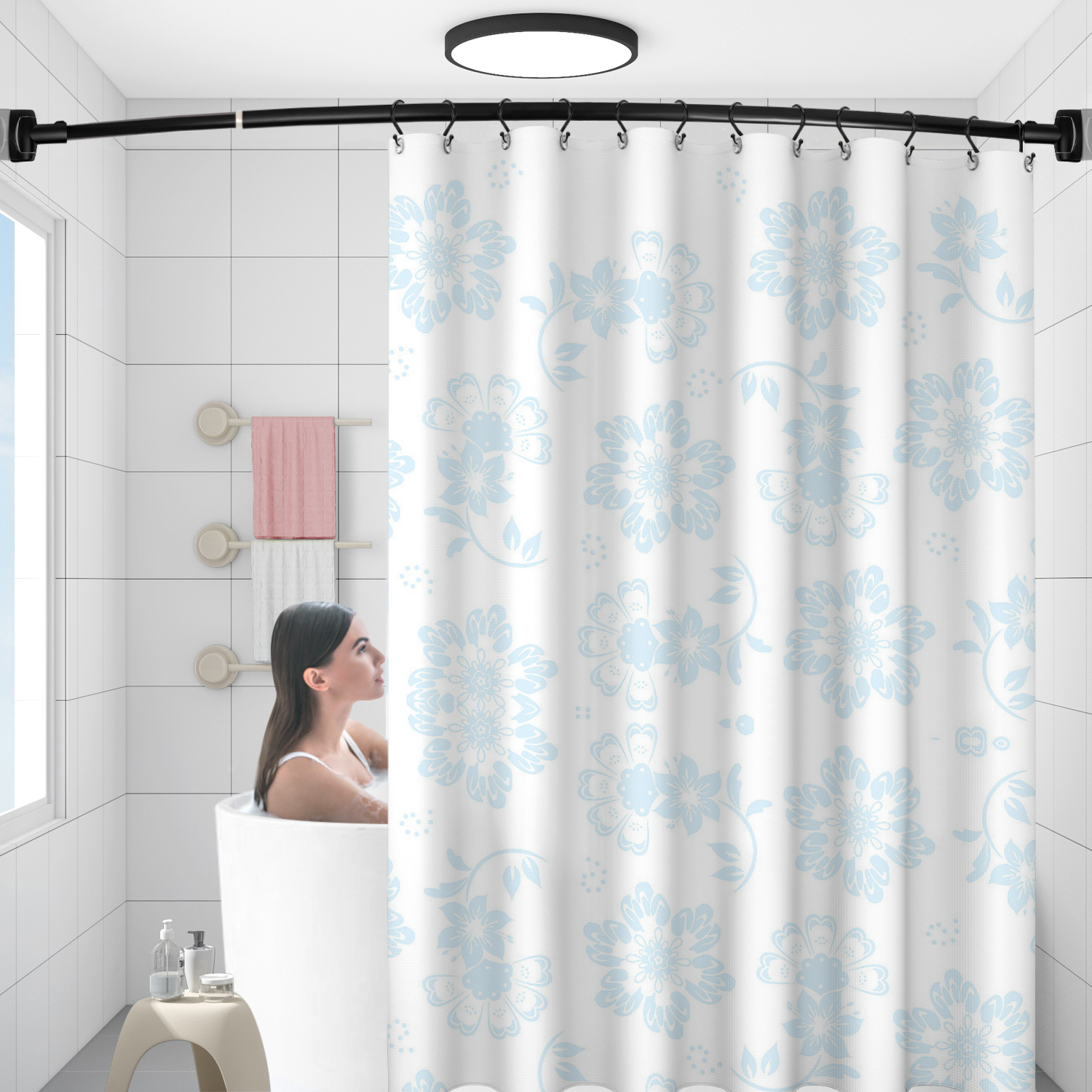 Asta per tenda da doccia fissa curva regolabile all'ingrosso 72 'per bagno, vasca da bagno