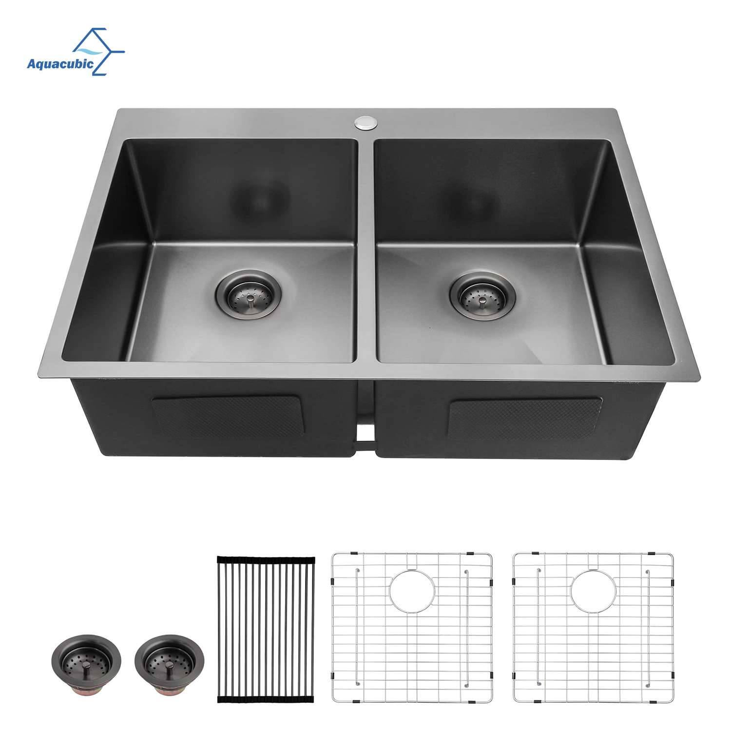 Lavello da cucina topmount a vasca singola in acciaio inossidabile nero