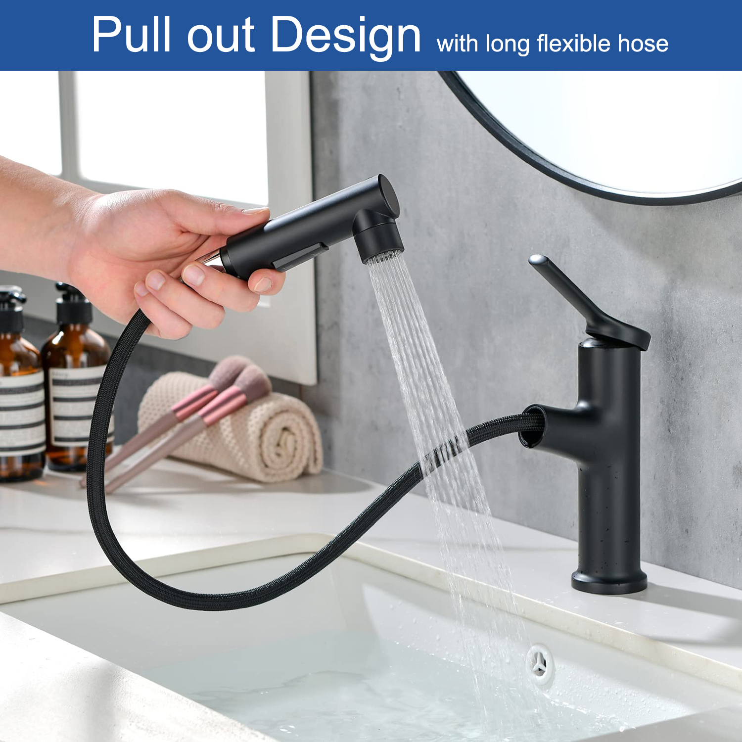 Applicazione Aquacubic Multi Place in nero opaco Rubinetti per lavabo in modalità spruzzatore estraibile