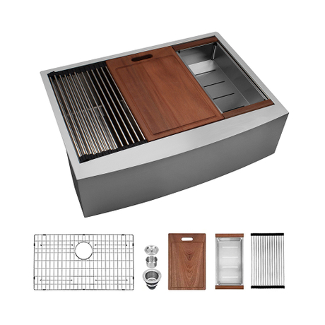 Lavello da cucina anteriore con grembiule fatto a mano in acciaio inossidabile 304 Farmhouse con sporgenza